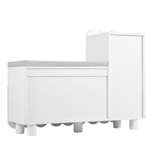 Meuble à Chaussures Moderne 90x35x74,5cm, 3 Portes, 1 Tiroir, Avec Coussin, Blanc