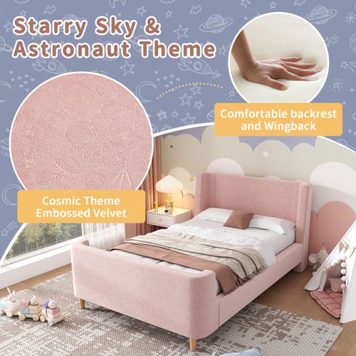 Lit Enfant,lit 90x200cm,lit 1 Place,tête De Lit,cadre De Lit,velours,rose