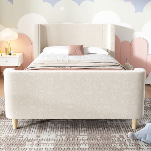 Lit Enfant,lit 90x200cm,lit 1 Place,tête De Lit,cadre De Lit,velours,beige