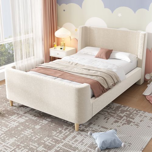 Lit Enfant,lit 90x200cm,lit 1 Place,tête De Lit,cadre De Lit,velours,beige