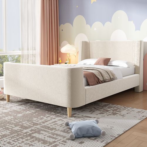 Lit Enfant,lit 90x200cm,lit 1 Place,tête De Lit,cadre De Lit,velours,beige