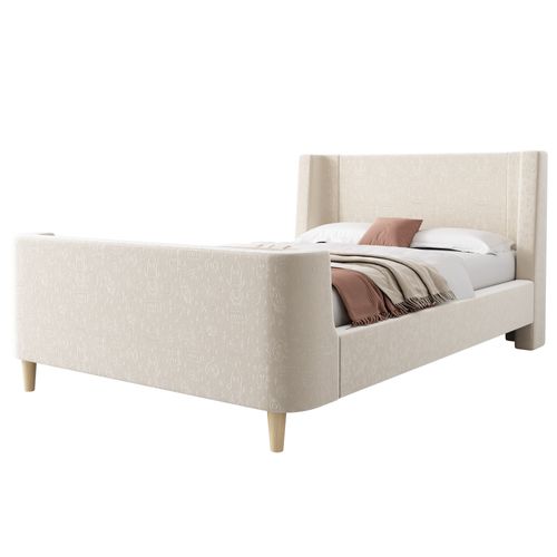 Lit Enfant,lit 90x200cm,lit 1 Place,tête De Lit,cadre De Lit,velours,beige