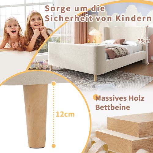 Lit Enfant,lit 90x200cm,lit 1 Place,tête De Lit,cadre De Lit,velours,beige