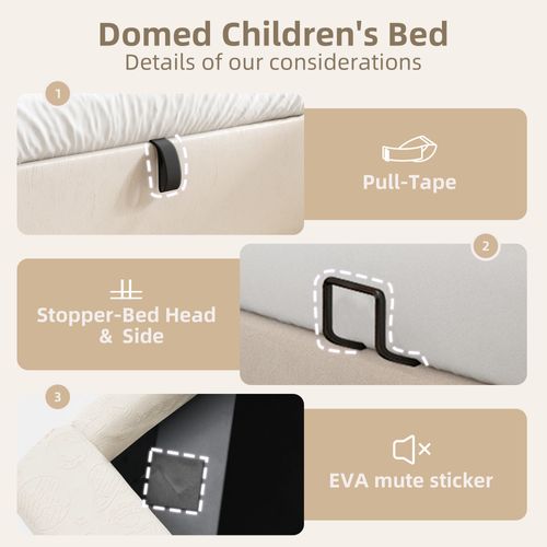 Lit 90x190cm,lit Enfant,lit Simple,lit Coffre,tête De Lit ,pu,beige