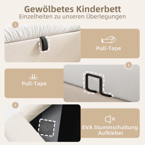 Lit 90x200cm,lit Enfant,lit Simple,lit Coffre,tête De Lit ,pu,beige