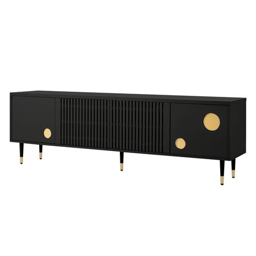 Meuble TV 170cm, 4 Portes, Pieds Réglables, moderne, passe-câble, mdf, noir