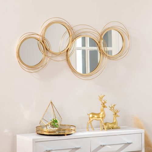 Décoration Murale Miroir Rond Métal Doré 107x56 Cm, Art Mural Moderne Avec Cadre