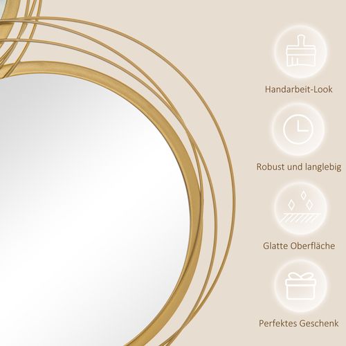 Décoration Murale Miroir Rond Métal Doré 107x56 Cm, Art Mural Moderne Avec Cadre