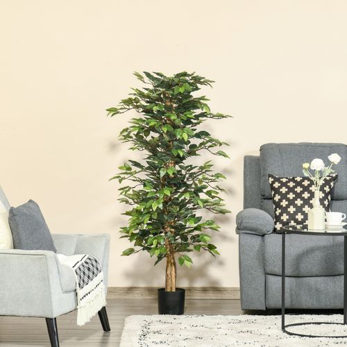 Plante Artificielle Ficus Artificiel 150 Cm Avec Pot, Décorative Pour Intérieur Et Extérieur