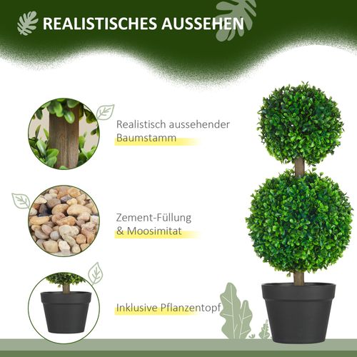 Lot De 2 Plante Artificielle Buis Artificiel 60 Cm, Uv Résistant Avec Double Boule