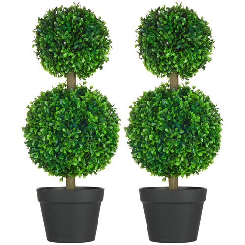Lot De 2 Plante Artificielle Buis Artificiel 60 Cm, Uv Résistant Avec Double Boule
