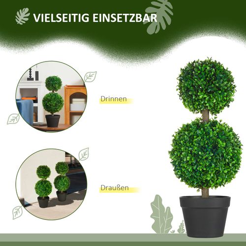 Lot De 2 Plante Artificielle Buis Artificiel 60 Cm, Uv Résistant Avec Double Boule