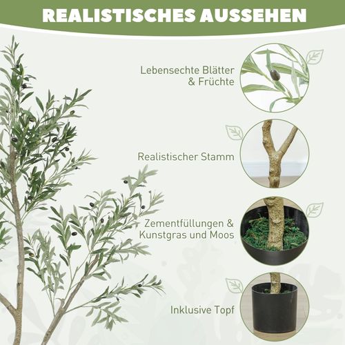 Plante Artificielle, Arbre Olivier Artificiel 180 Cm Avec Pot Et Mousse