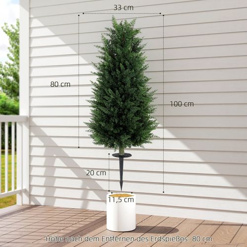 Lot De 2 Plante Artificielle, Arbre De Cyprès 100 Cm Avec Piquets Pour Décoration