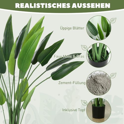 Plante Artificielle Paradisier 110 Cm Avec Pot Et Mousse, Décorative Pour Intérieur