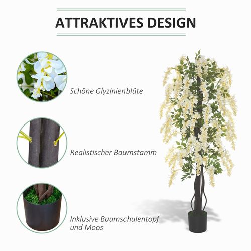 Plante Artificielle Glycine 165 Cm, Arbre à Fleurs Blanches Avec Pot Pour Intérieur Et Extérieur