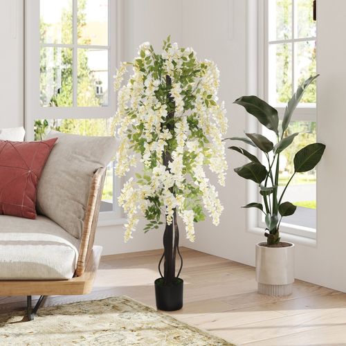 Plante Artificielle Glycine 165 Cm, Arbre à Fleurs Blanches Avec Pot Pour Intérieur Et Extérieur