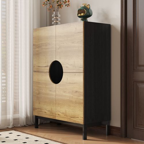 Meuble à Chaussures, 4 Portes, moderne, pied En Bois, led,mdf, bois+noir