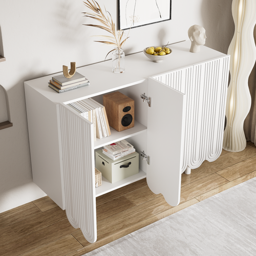Buffet Bas, 4 Portes, design Simple, meuble De Salon, moderne, aggloméré, blanc