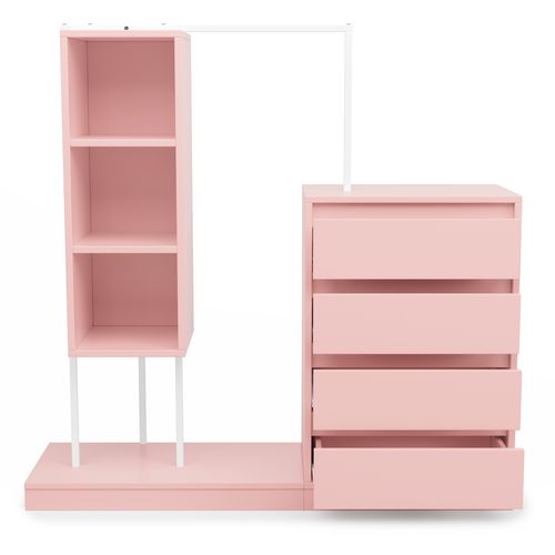 Vestiaire De Rangement Rose Et Blanc Avec 4 Tiroirs Et 3 Étagères