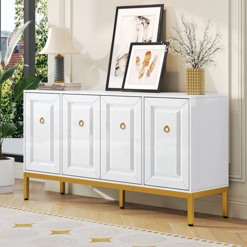 Buffet Bas,4 Portes,moderne,design Élégant,étagères Ajustables,mdf+aggloméré,blanc
