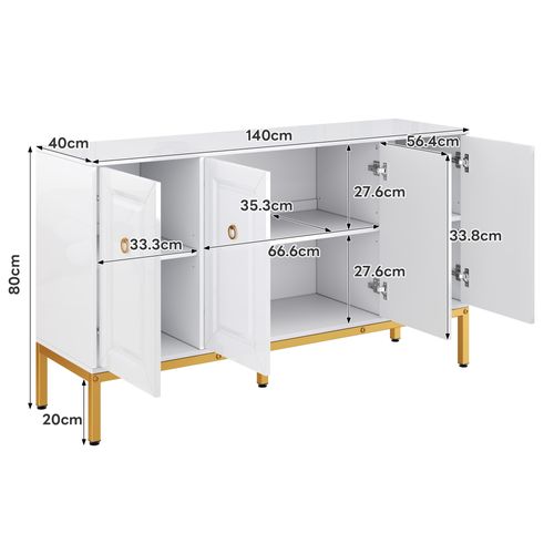 Buffet Bas,4 Portes,moderne,design Élégant,étagères Ajustables,mdf+aggloméré,blanc