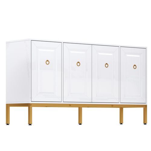 Buffet Bas,4 Portes,moderne,design Élégant,étagères Ajustables,mdf+aggloméré,blanc