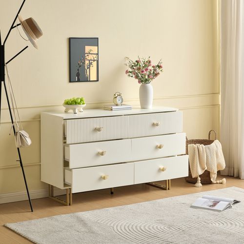 Commode,moderne,6 Tiroirs,design Élégant,pied En Acier,mdf,blanc