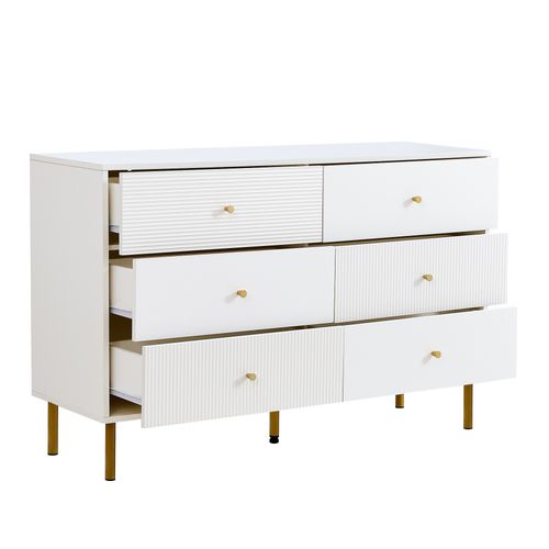 Commode,6 Tiroirs,design Élégant,pied En Acier,mdf,blanc
