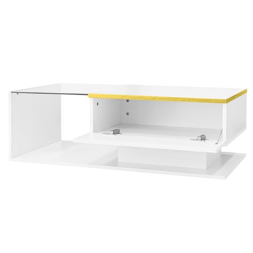 Table Basse 100 X 50 X 32,5 Cm, Avec Bande Lumineuse LED, Table D'appoint En Verre, Blanc
