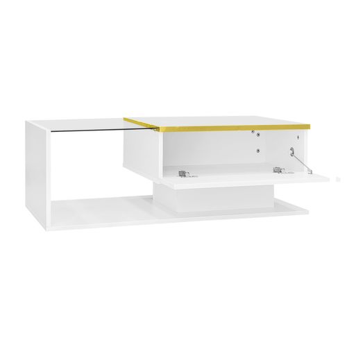 Table Basse 90 X 50 X 32,5 Cm, Avec Bande Lumineuse LED, Table D'appoint En Verre, blanc