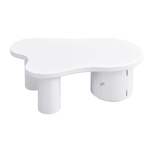 Table Basse Moderne Asymétrique 100x60x37cm, 1 Porte Courbée Avec Fonction Rangement, Blanche