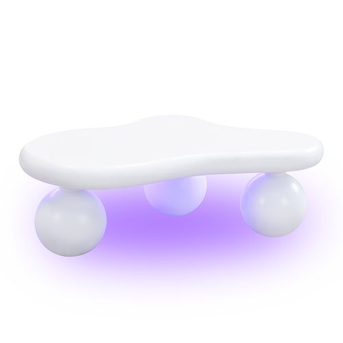 Table Basse Moderne En Forme De Nuage 95 X 62,5 X 32 Cm, Avec Éclairage LED, Pieds Ronds, Blanc
