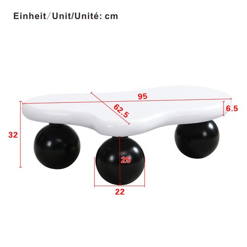 Table basse moderne 95 X 62,5 X 32 Cm Avec Éclairage LED, Pieds Ronds Noirs, Plateau Blanc