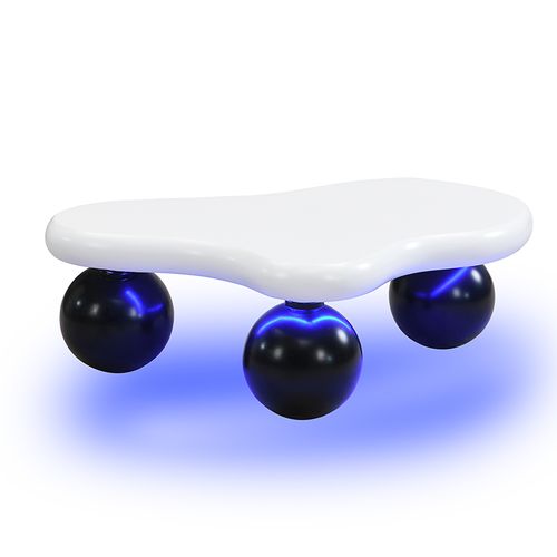 Table basse moderne 95 X 62,5 X 32 Cm Avec Éclairage LED, Pieds Ronds Noirs, Plateau Blanc