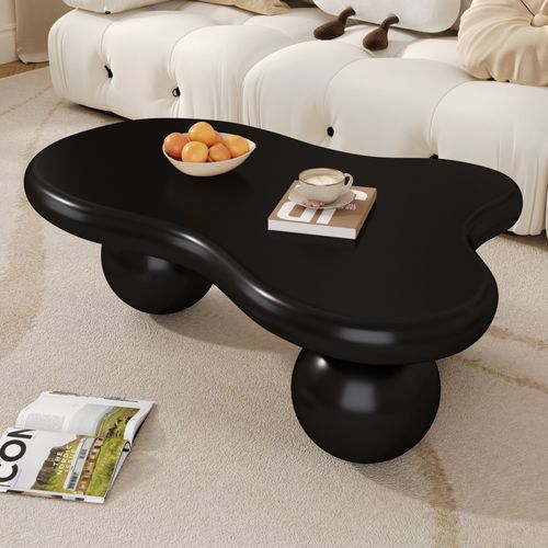 Table Basse Moderne En Forme De Nuage 95 X 62,5 X 32 Cm, Avec Éclairage LED, Pieds Ronds, Noir