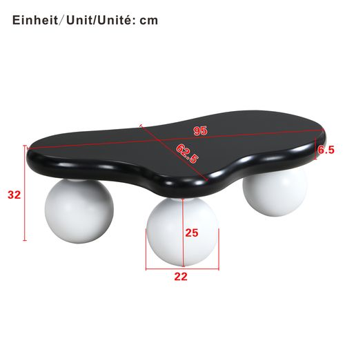 Table Basse Moderne 95 X 62,5 X 32 Cm Avec Éclairage LED, Pieds Ronds Blancs, Plateau Noir