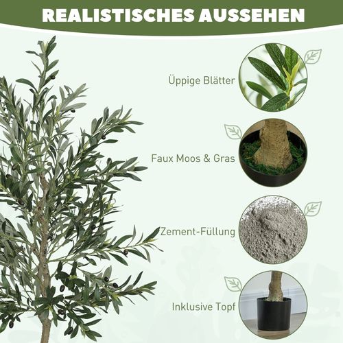 Plante Artificielle, Arbre Olivier 180 Cm Avec Pot, Mousse Et Décorative Pour Salon Et Bureau