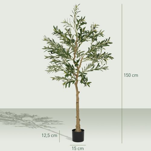 Plante Artificielle Arbre Olivier 150 Cm Avec 720 Feuilles Et 40 Olives, Décorative
