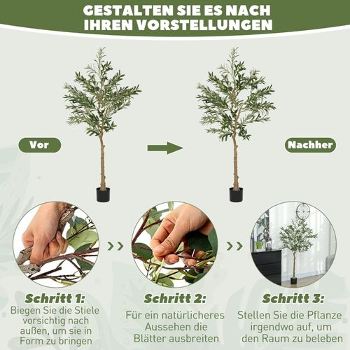 Plante Artificielle Arbre Olivier 150 Cm Avec 720 Feuilles Et 40 Olives, Décorative
