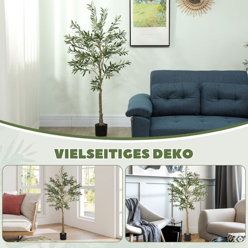 Plante Artificielle Arbre Olivier 150 Cm Avec 720 Feuilles Et 40 Olives, Décorative