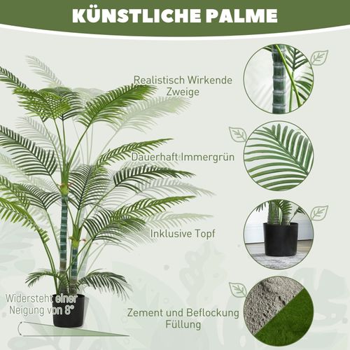 Plante Artificielle Palmier 16 Feuilles, Uv Résistant Avec Pot Pour Intérieur Et Extérieur