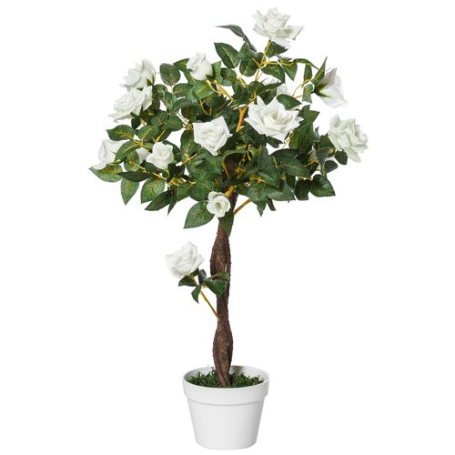 Plante Artificielle Rose Blanc 90 Cm Avec Pot, Décorative Pour Salon Et Bureau
