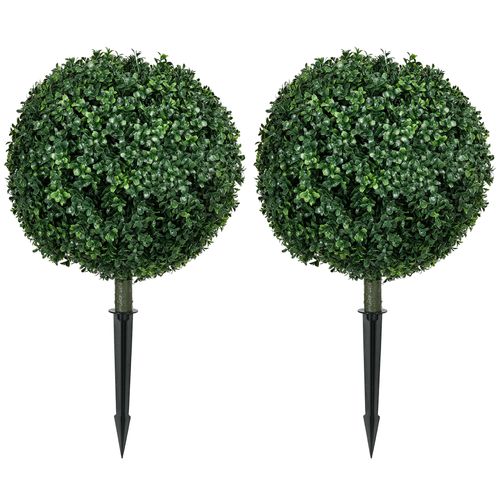 Lot De 2 Plante Artificielle Buis Artificiel 70 Cm, Uv Résistant Avec Piquets Pour Décoration