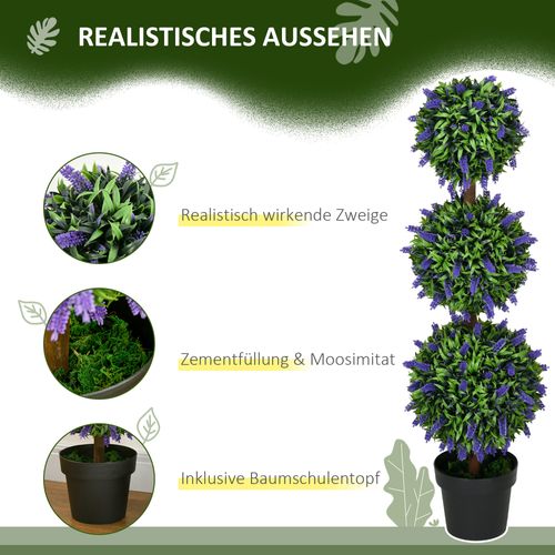 Lot De 2 Plante Artificielle Lavande Artificielle 110 Cm, Uv Résistant Avec 3 Boules, Décoration