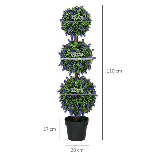 Lot De 2 Plante Artificielle Lavande Artificielle 110 Cm, Uv Résistant Avec 3 Boules, Décoration