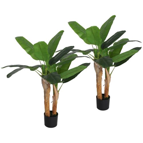 Lot De 2 Plante Artificielle Bananier 120 Cm, Décorative Avec Pot