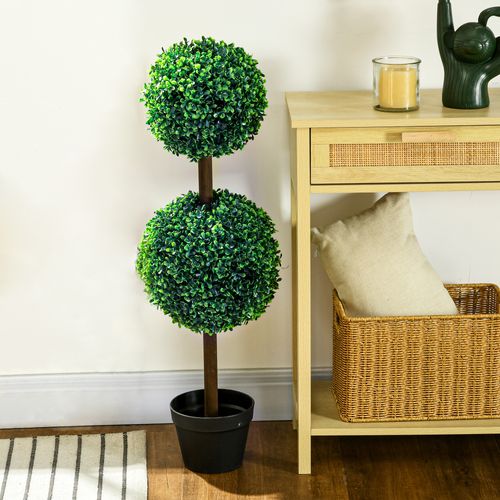 Lot De 2 Plante Artificielle Buis 90 Cm Avec Double Boule, Uv Résistant