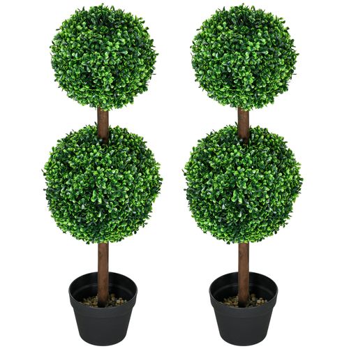 Lot De 2 Plante Artificielle Buis 90 Cm Avec Double Boule, Uv Résistant
