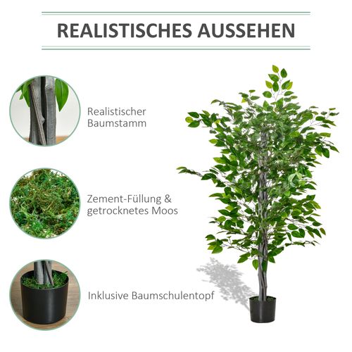 Plante Artificielle, Arbre De Ficus 135 Cm Avec Pot, Décorative Pour Intérieur